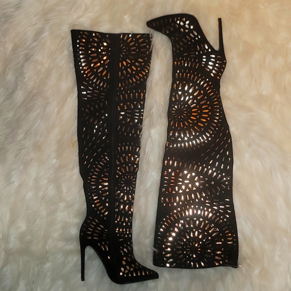 New black sude over the knee boots with gold detail size 6